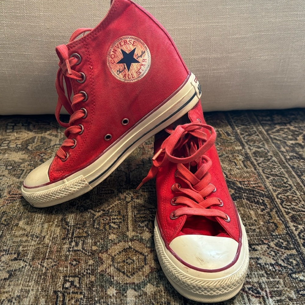 Converse Womens CT All Star Mid Lux Hidden Wedge Red Sneakers Size 8